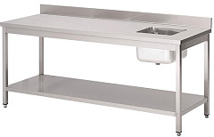  Gastro M tables with drainerbowl and upstand, 120(l)x70(b)x85(h)cm, bowl on the right 