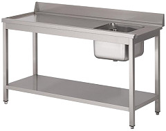  Gastro M rvs pre-rinse table with upstand, 140 (b)x70(d)x85(h)cm, at the left side of the dishwasher 