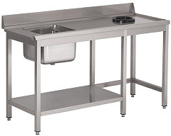  Gastro M rvs pre-rinse table with upstand, 100 (b)x70(d)x85(h)cm, at the right side of the dishwasher 