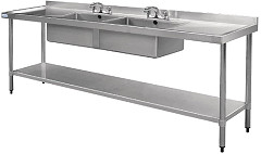  Vogue Stainless Steel Double Sink with Double Drainer 2400mm 