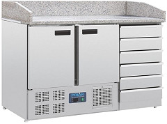  Polar G-Series Double Door Pizza Counter with Marble Top and Dough Drawers 