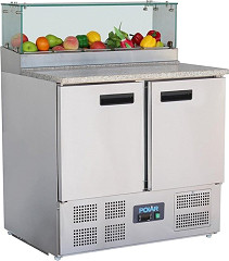  Polar G-Series 2 Door Pizza Prep Counter with Glass Sneeze Guard 256Ltr 