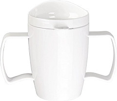  Olympia Kristallon Heritage Double-Handled Mugs with Lids White 300ml (Pack of 4) 