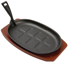  Olympia Cast Iron Oval Sizzler with Wooden Stand 280mm 