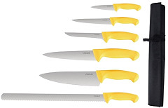  Vogue Yellow Handle 6 Piece Knife Set with Wallet 