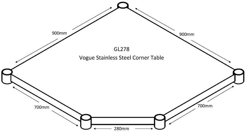  Vogue Stainless Steel Corner Table 700mm 