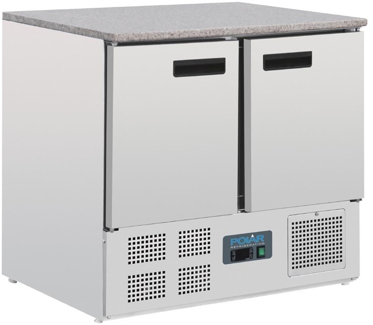  Polar G-Series Double Door Counter Fridge with Granite Work Top 240Ltr 
