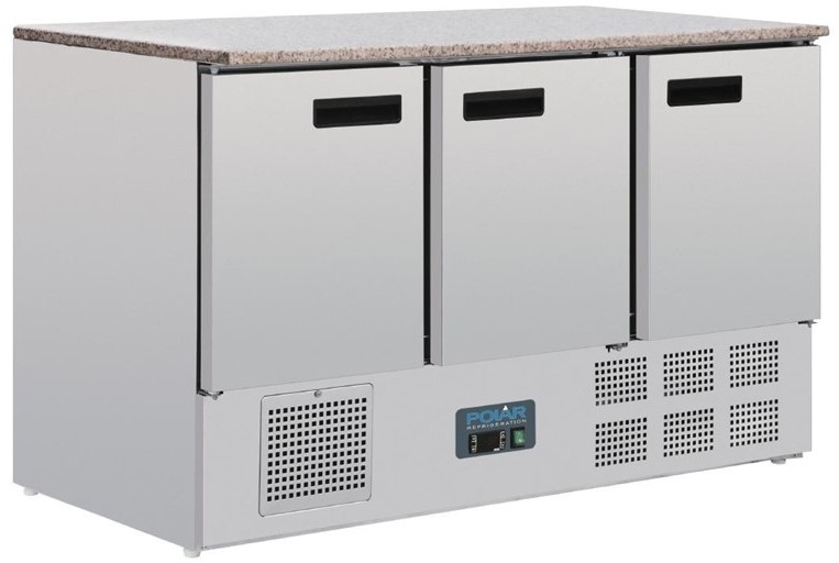  Polar G-Series 3 Door Counter Fridge with Granite Work Top 368Ltr 
