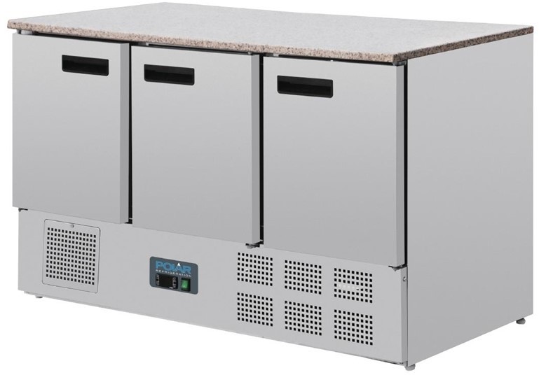  Polar G-Series 3 Door Counter Fridge with Granite Work Top 368Ltr 