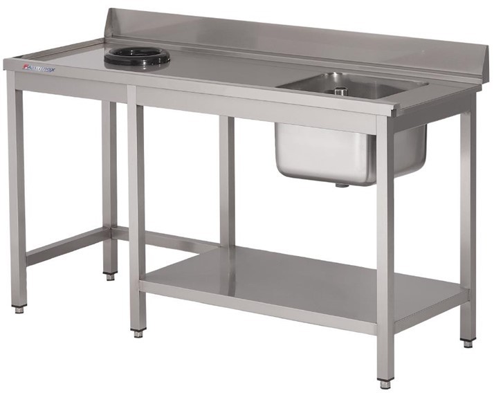  Gastro M rvs pre-rinse table with upstand,&nbsp; 100 (b)x70(d)x85(h)cm, at the left side of the dishwasher 