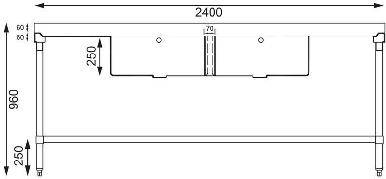  Vogue Stainless Steel Double Sink with Double Drainer 2400mm 