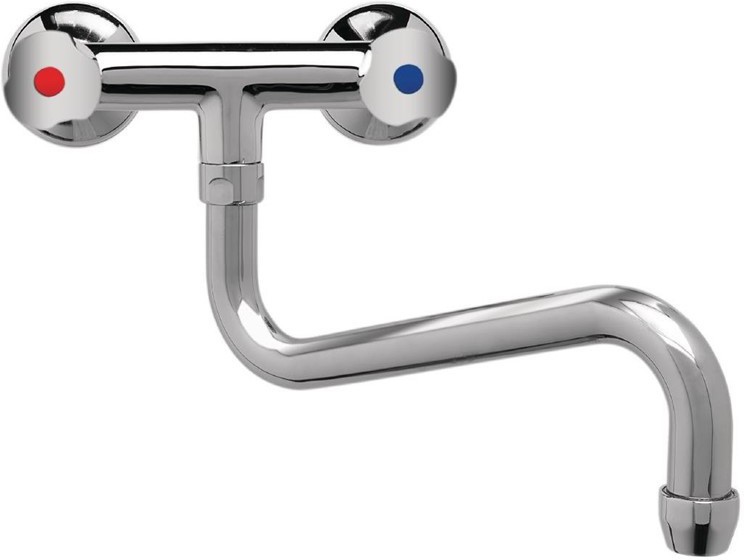  Gastronoble Wall Two-Hole Heavy Duty Mixer with Multiple Turn Knobs and Lower Spout 250mm 