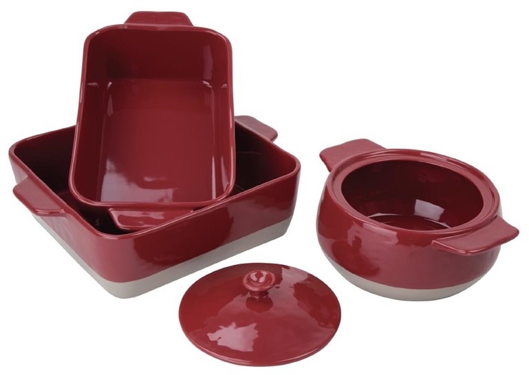  Olympia Red And Taupe Ceramic Roasting Dish 4.2Ltr 