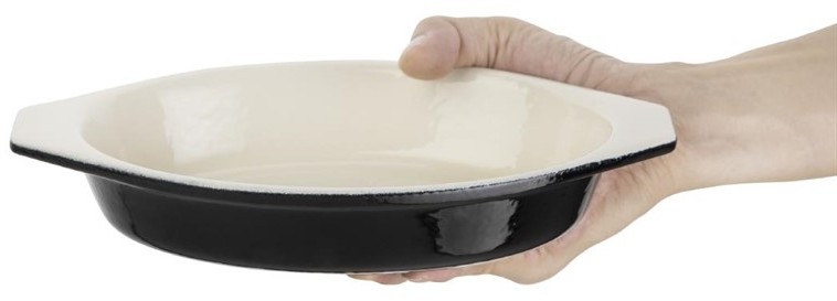 Vogue Black Cast Iron Oval Gratin Dish 650ml 