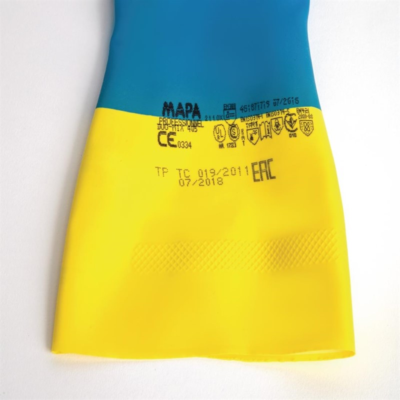  Mapa Alto 405 Liquid-Proof Heavy-Duty Janitorial Gloves Blue and Yellow Large 
