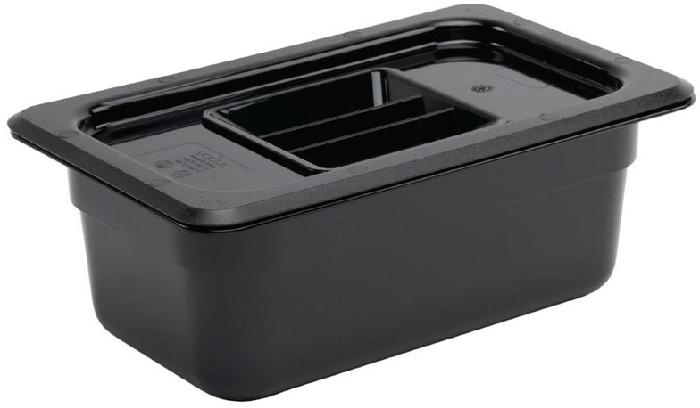  Vogue Polycarbonate 1/4 Gastronorm Container 100mm Black 