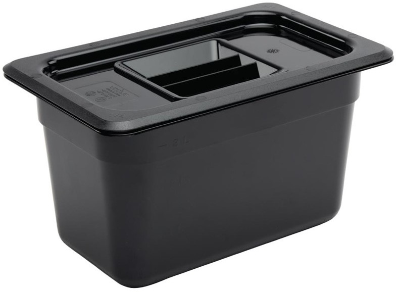  Vogue Polycarbonate 1/4 Gastronorm Container 150mm Black 