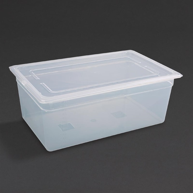  Vogue Polypropylene 1/1 Gastronorm Container with Lid 200mm (Pack of 2) 