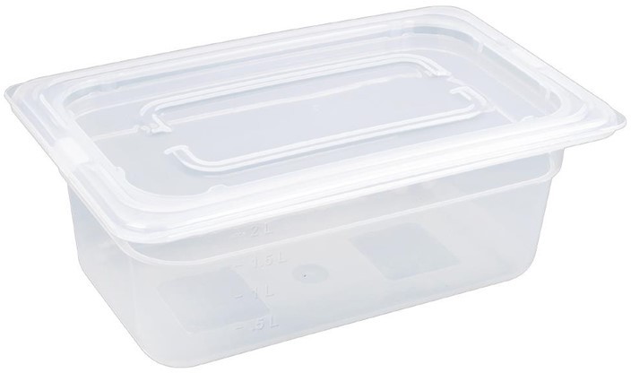  Vogue Polypropylene 1/4 Gastronorm Container with Lid 100mm (Pack of 4) 