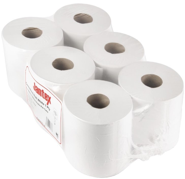  Jantex White Centrefeed Rolls 1ply (Pack of 6) 
