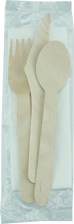  eGreen Individually Biofilm Wrapped 4-in-1 Wooden Cutlery Set (Pack of 250) 