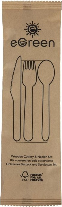  eGreen Individually Kraft Wrapped 4-in-1 Wooden Cutlery Set (Pack of 250) 