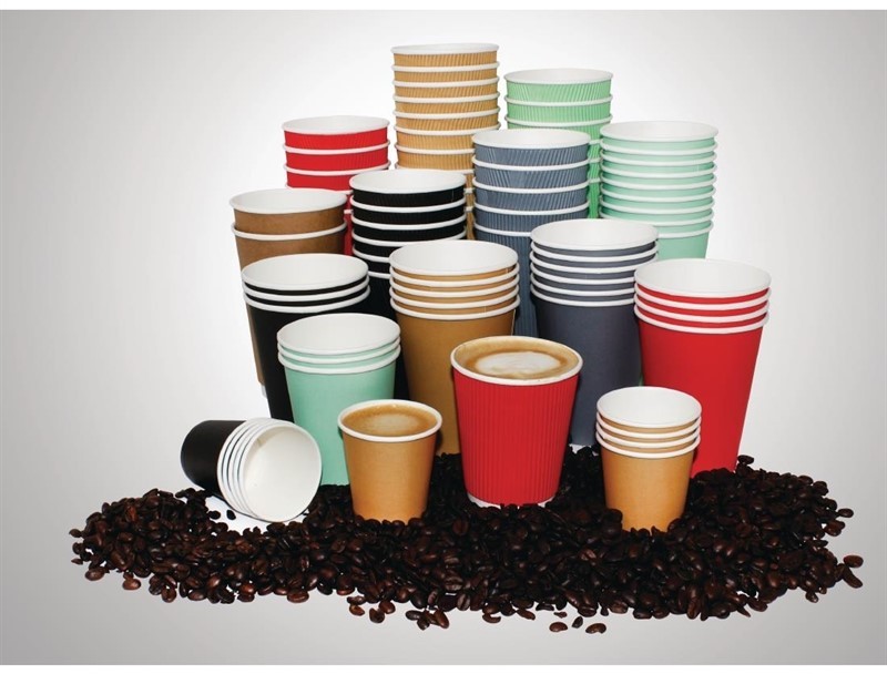  Fiesta Disposable Coffee Cups Ripple Wall Kraft 340ml / 12oz (Pack of 25) 