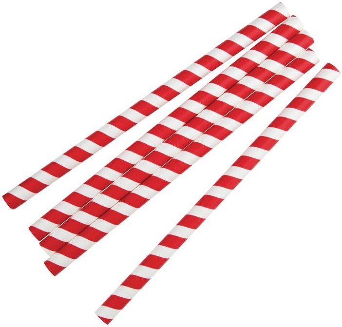  Fiesta Green Compostable Paper Smoothie Straws Red Stripes (Pack of 250) 