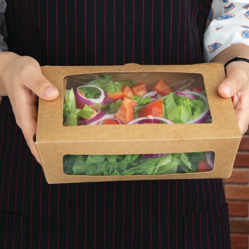  Fiesta Compostable Salad Boxes with PLA Windows 1600ml (Pack of 200) 