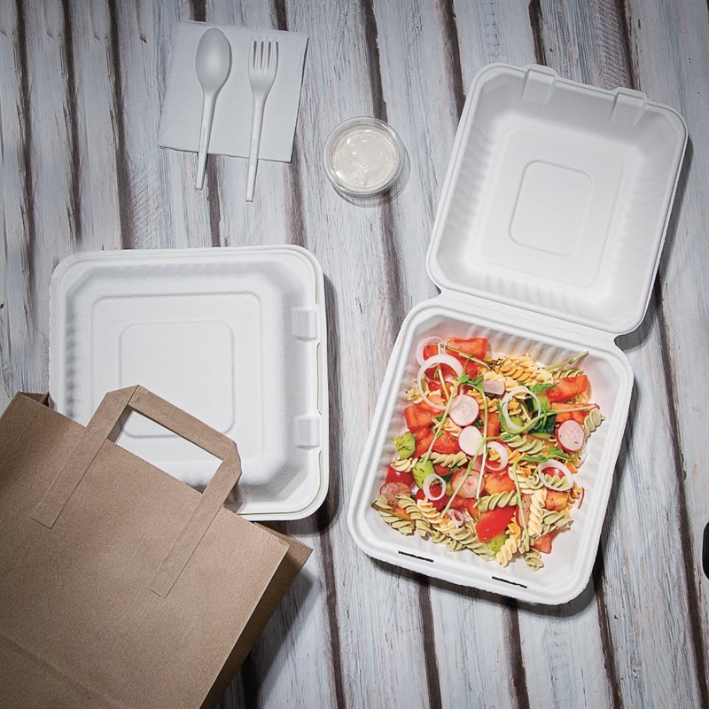  Fiesta Green Compostable Bagasse Hinged Food Containers 236mm (Pack of 200) 