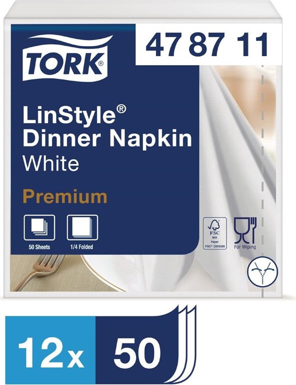  Tork Linstyle Dinner Napkin White 400mm (Pack of 600) 
