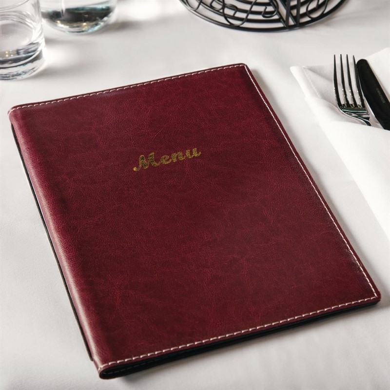 Olympia Faux Leather Menu Cover A4 Burgundy 