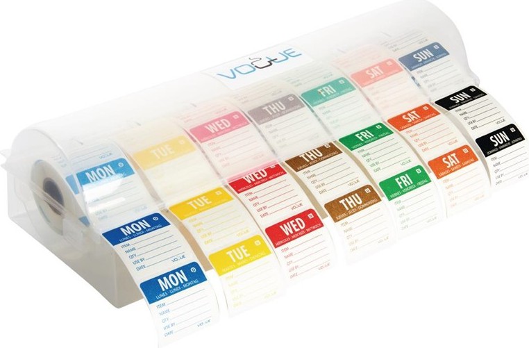  Vogue Dissolvable Colour Coded Food Labels with 2" Dispenser 