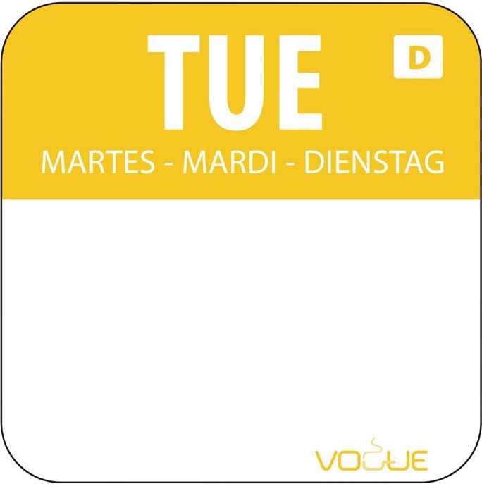  Vogue Dissolvable Food Rotation Labels Tuesday (Pack of 1000) 