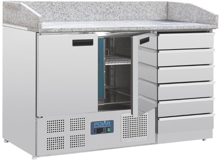  Polar G-Series Double Door Pizza Counter with Marble Top and Dough Drawers 
