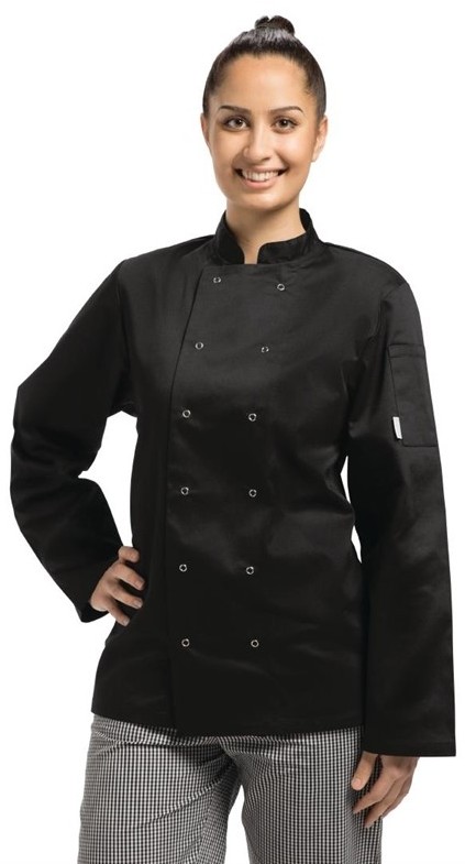  Whites Vegas Unisex Chef Jacket Long Sleeve Black - 