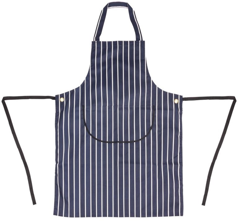 Whites Butchers Apron   Navy Stripe with Pocket 