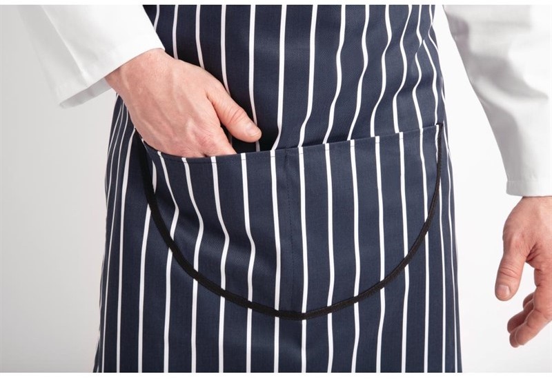  Whites Butchers Apron   Navy Stripe with Pocket 