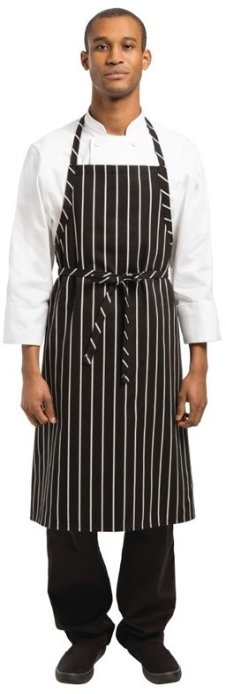  Chef Works Premium Woven Bib Apron Black and White Stripe 