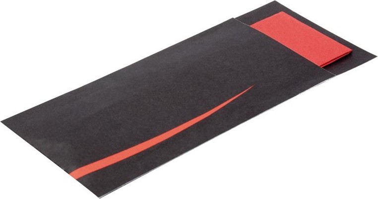  Europochette Bari Black Cutlery Pouch with Red Napkin (Pack of 100) 