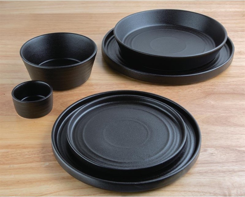  Olympia Cavolo Textured Black Flat Round Plate - 270mm (Box 4) 