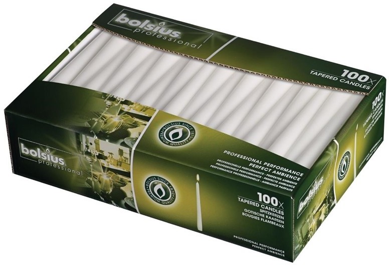  Bolsius Tapered White 10inch Candles (Pack of 100) 