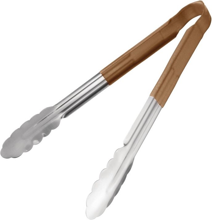  Vogue Colour Coded Brown Serving Tongs 11" 