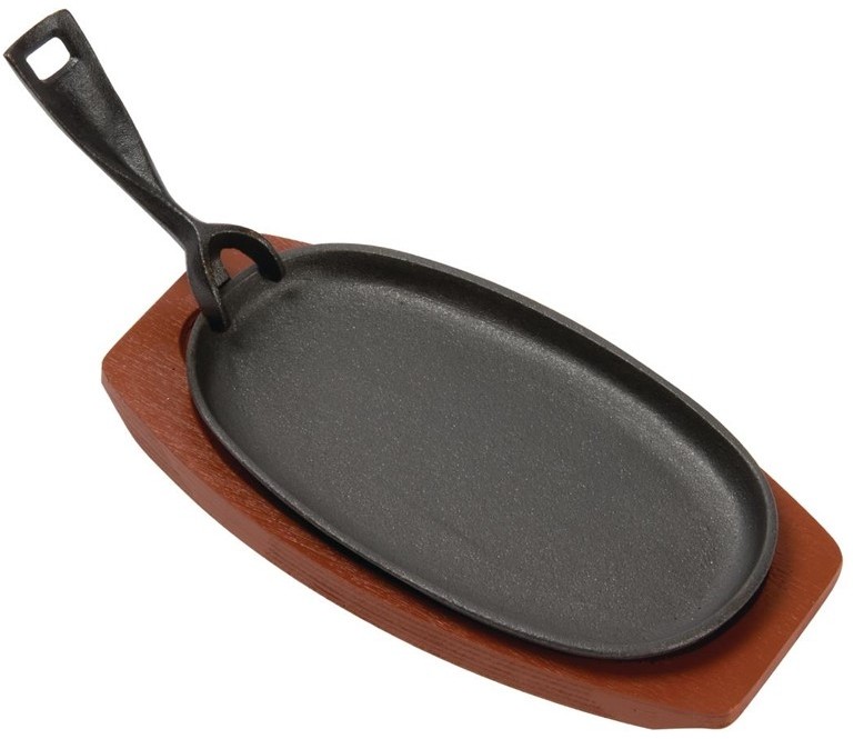  Olympia Cast Iron Oval Sizzler with Wooden Stand 240mm 
