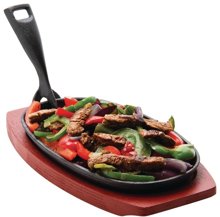  Olympia Cast Iron Oval Sizzler with Wooden Stand 240mm 