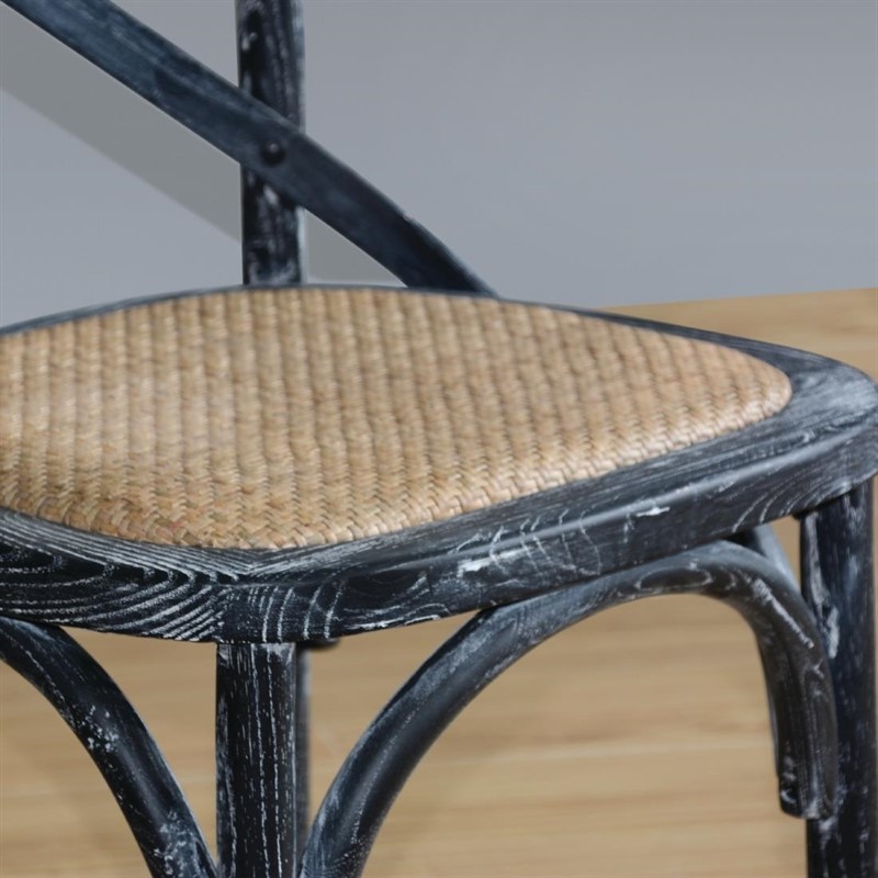  Bolero GG654 - Wooden Dining Chair with Cross Backrest Black Wash Finish (Box 2) 