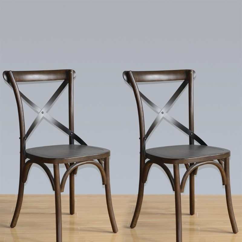 Bolero GG658 - Wooden Dining Chair with Metal Cross Backrest (Walnut Finish) (Pa 