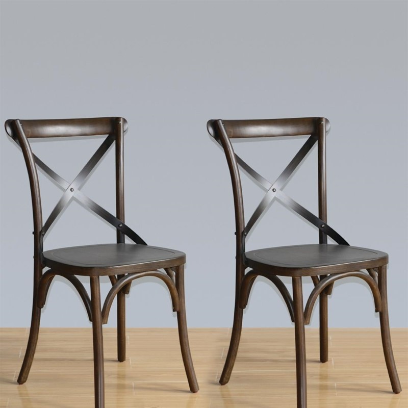  Bolero GG658 - Wooden Dining Chair with Metal Cross Backrest (Walnut Finish) (Pa 