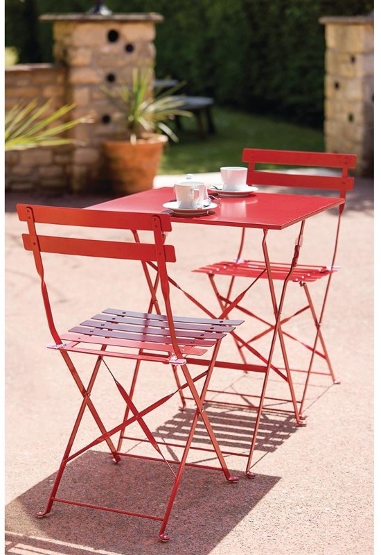  Bolero GH555 - Red Pavement Style Steel Chairs (Pack 2) 