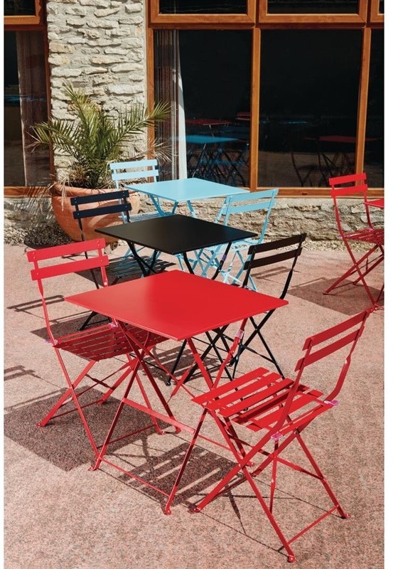  Bolero GH555 - Red Pavement Style Steel Chairs (Pack 2) 